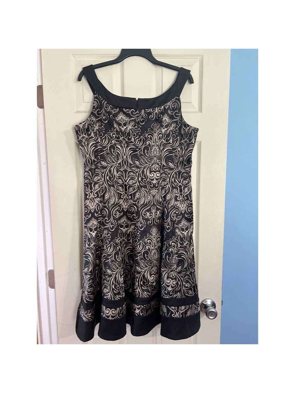 New Directions Black Champagne Damask Fit Flare Dress 16 Elegant Cocktail Party